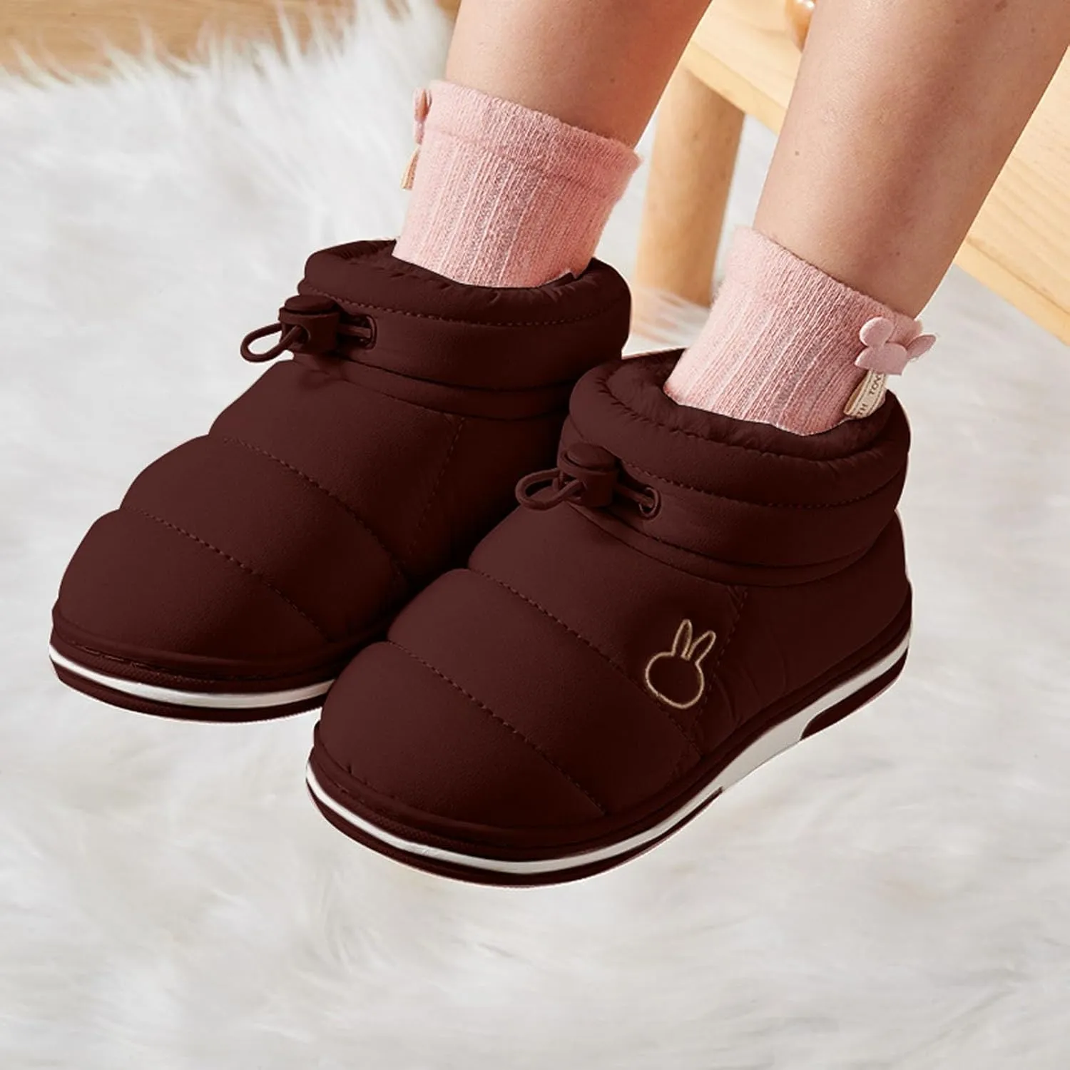 Fashion Winter Toddler Baby Boots Cozy Fleece Warm Ankle Boots Flat Bottom Non Slip Round Toe Solid House Shoes
