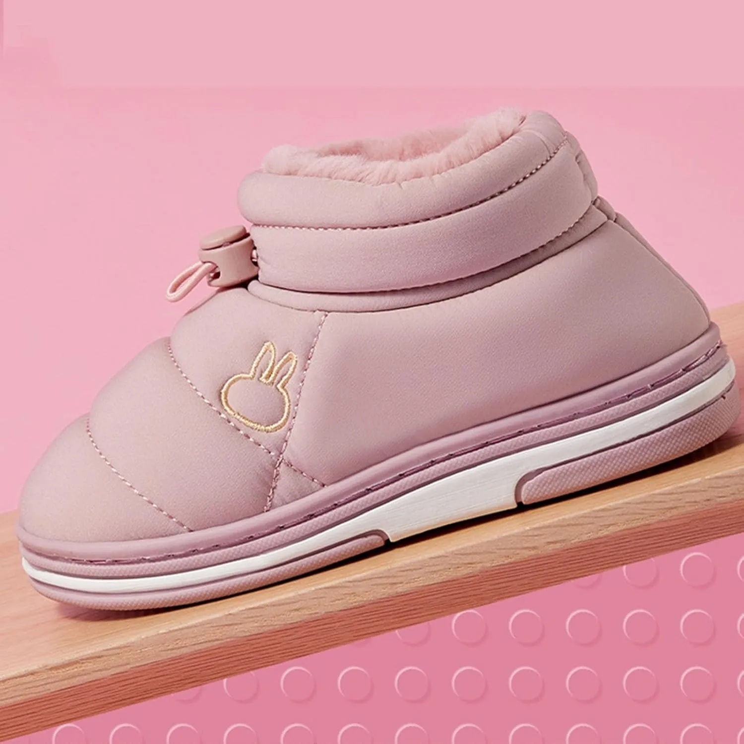 Fashion Winter Toddler Baby Boots Cozy Fleece Warm Ankle Boots Flat Bottom Non Slip Round Toe Solid House Shoes
