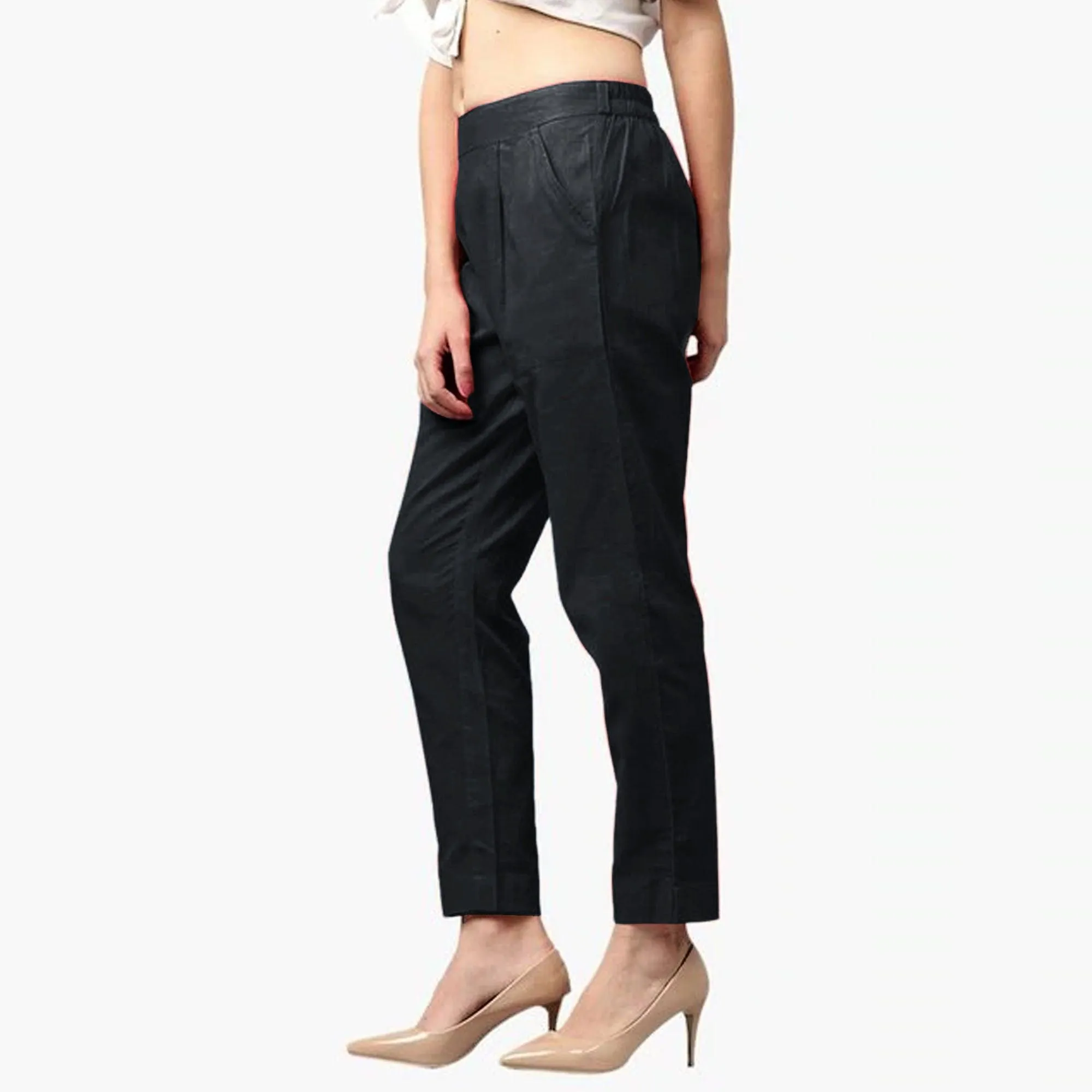 Flaunt Black Colored Casual Wear Cotton Pant