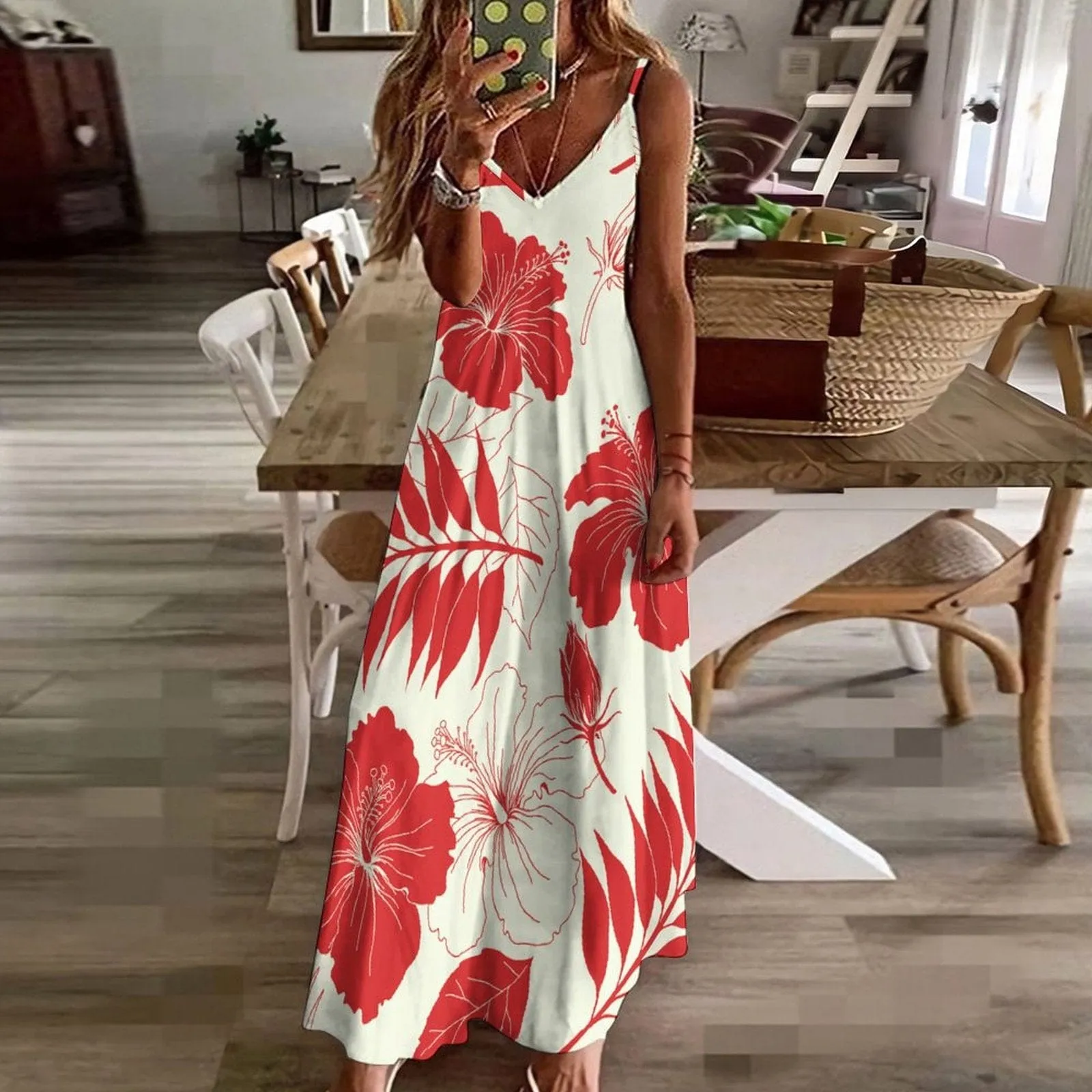 Flowers Summer Dress Straps Slip Dress Sleeveless Beach Dress Women's Long Slip Dress Gift for Her