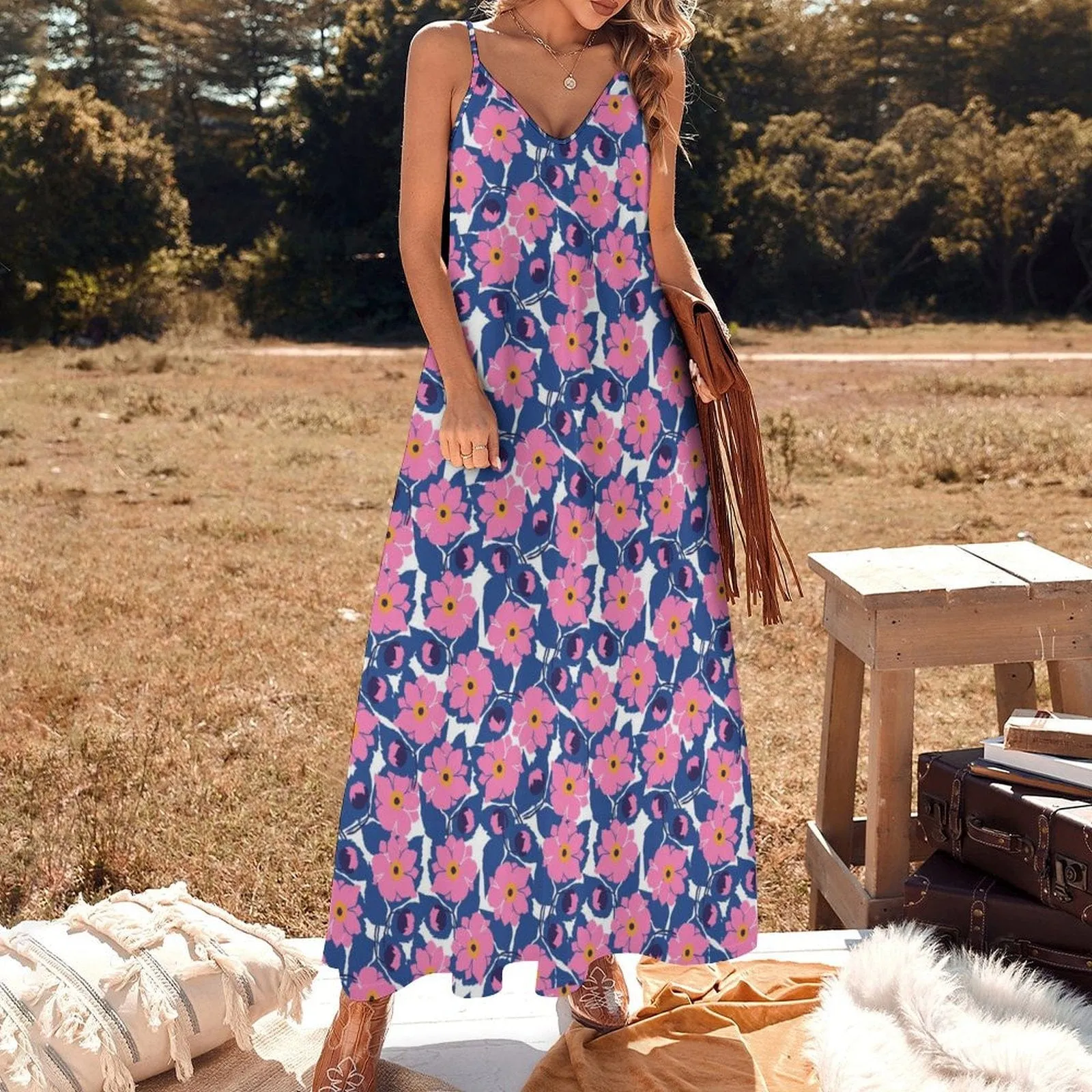 Flowers Summer Dress Straps Slip Dress Sleeveless Beach Dress Women's Long Slip Dress Gift for Her
