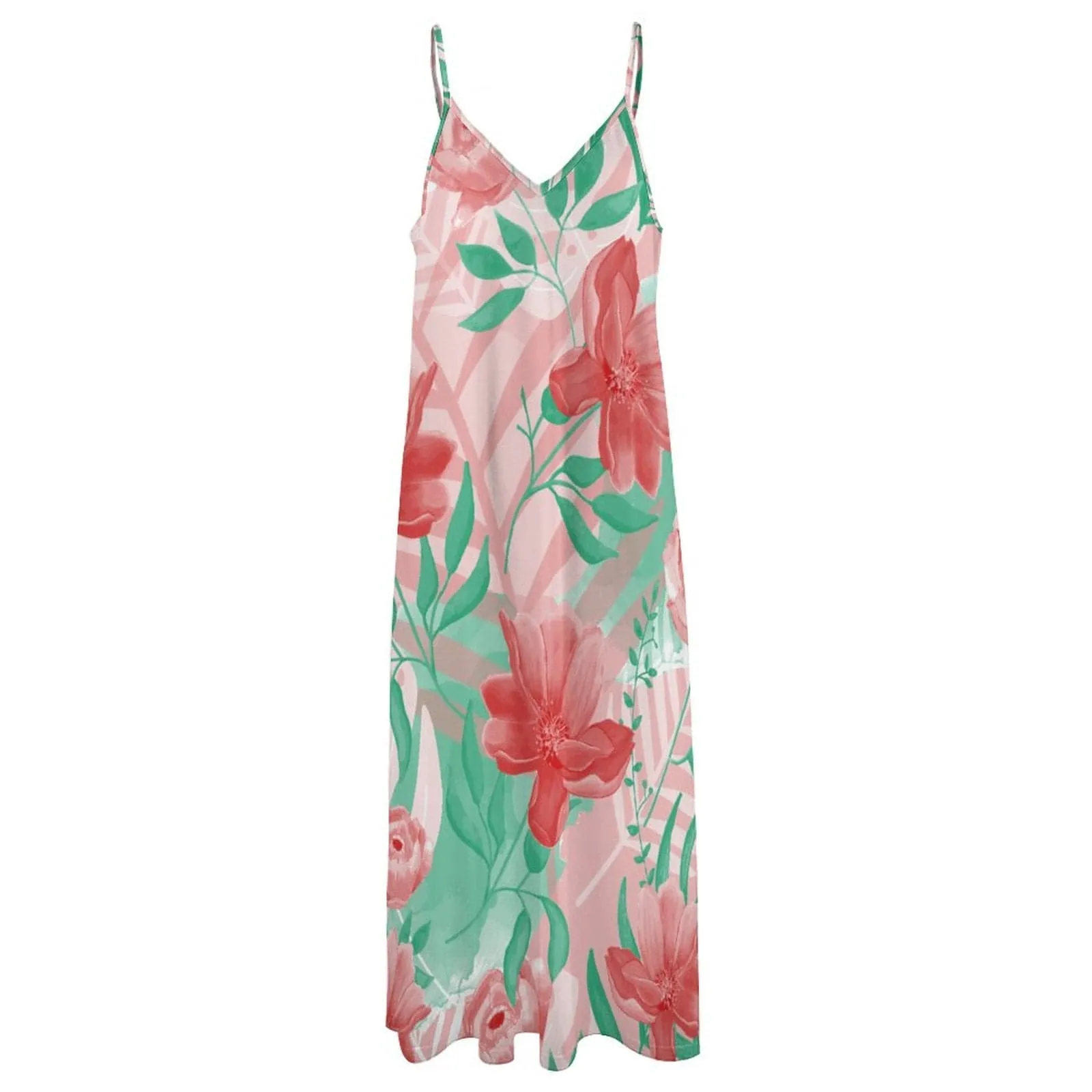 Flowers Summer Dress Straps Slip Dress Sleeveless Beach Dress Women's Long Slip Dress Gift for Her