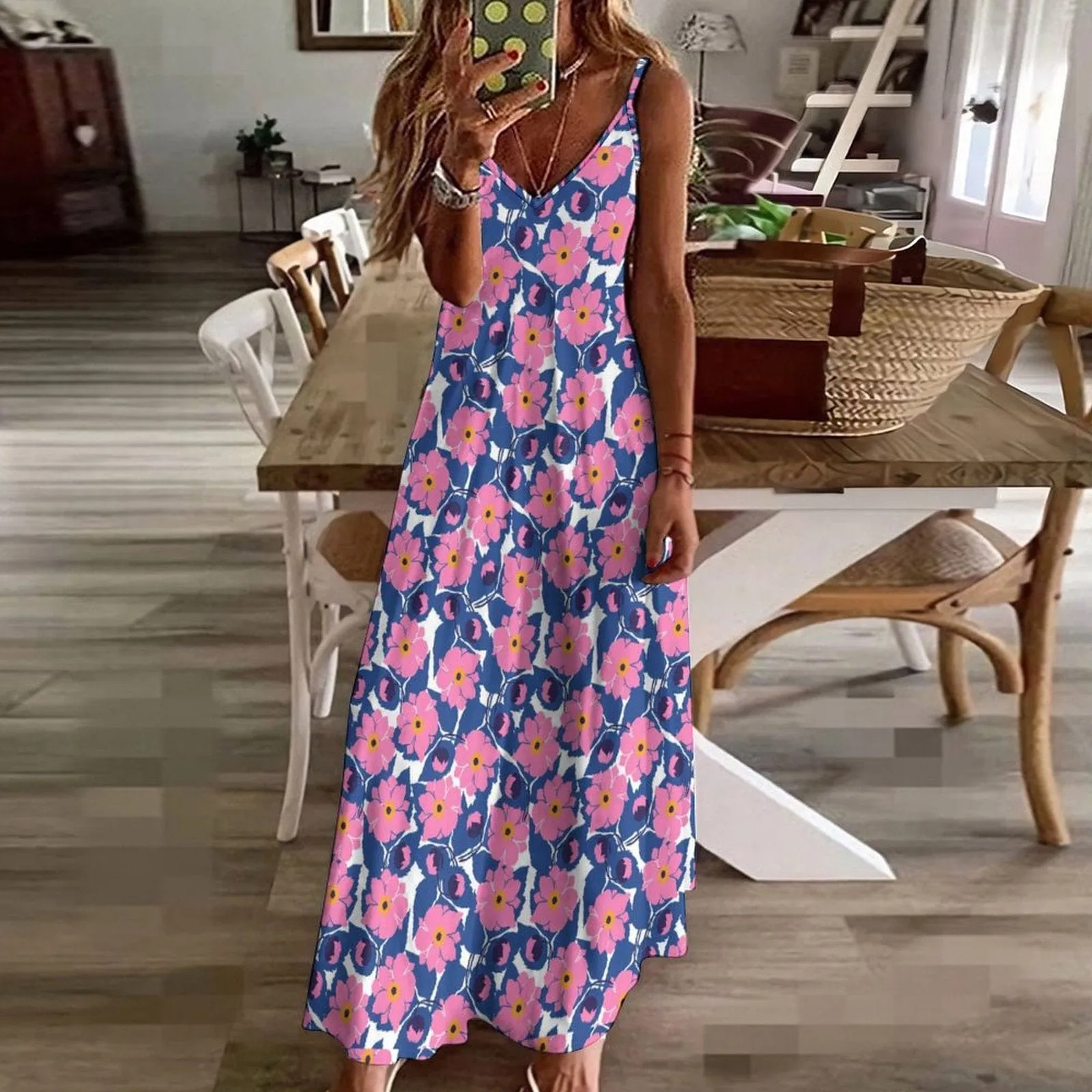Flowers Summer Dress Straps Slip Dress Sleeveless Beach Dress Women's Long Slip Dress Gift for Her