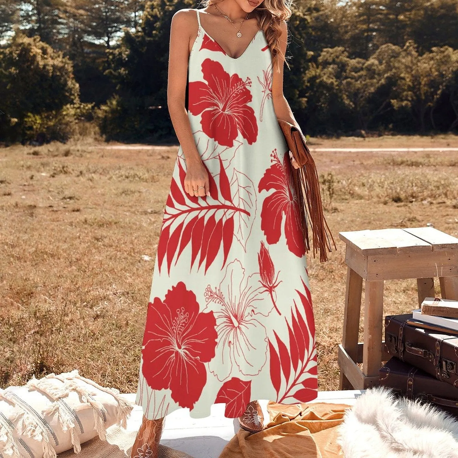 Flowers Summer Dress Straps Slip Dress Sleeveless Beach Dress Women's Long Slip Dress Gift for Her