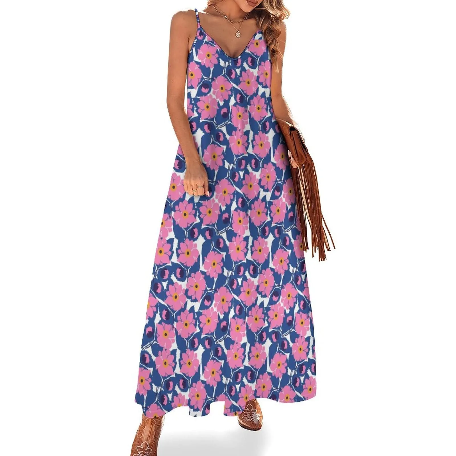 Flowers Summer Dress Straps Slip Dress Sleeveless Beach Dress Women's Long Slip Dress Gift for Her