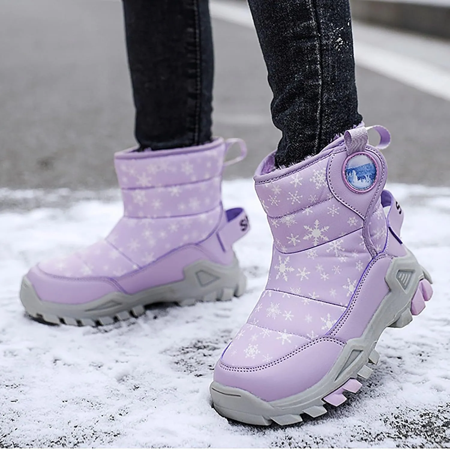 Girls Boys Snow Boots Outdoor Warm Comfortable Non Slip Mid Calf Padded Small Big Kids Winter Girls Rain Boots Size 1