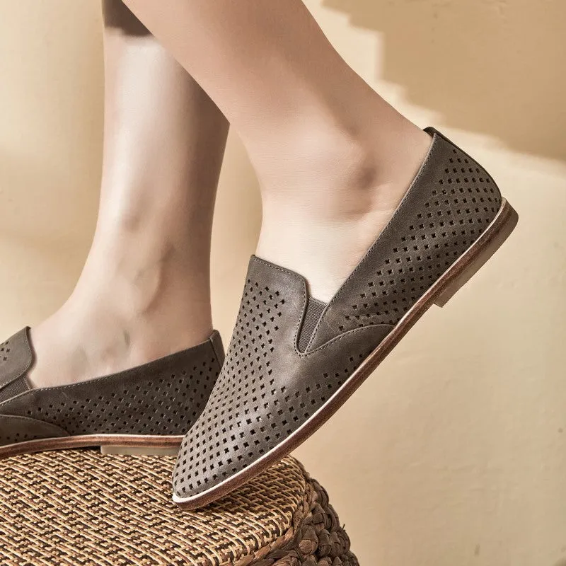 Gloria Slip-on Perf Loafer Flats in Cow Leather