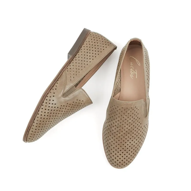 Gloria Slip-on Perf Loafer Flats in Cow Leather