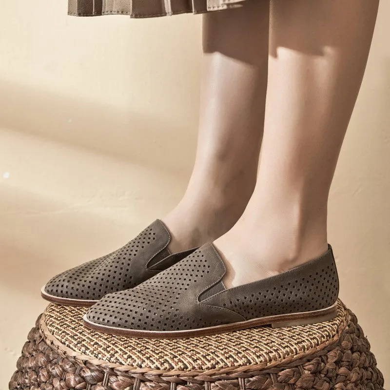Gloria Slip-on Perf Loafer Flats in Cow Leather