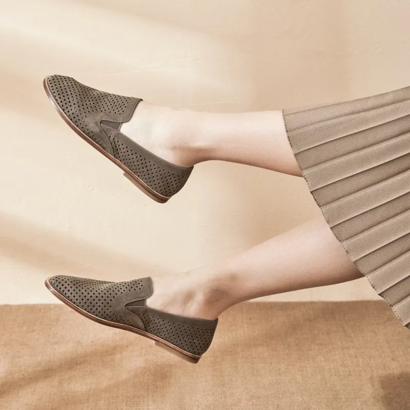 Gloria Slip-on Perf Loafer Flats in Cow Leather