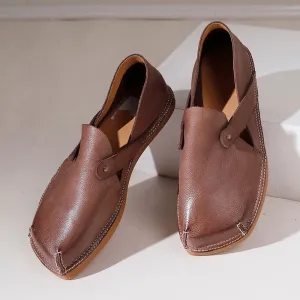 Handmade Leather Flats For Womens Square Toe Soft in Black/Coffee