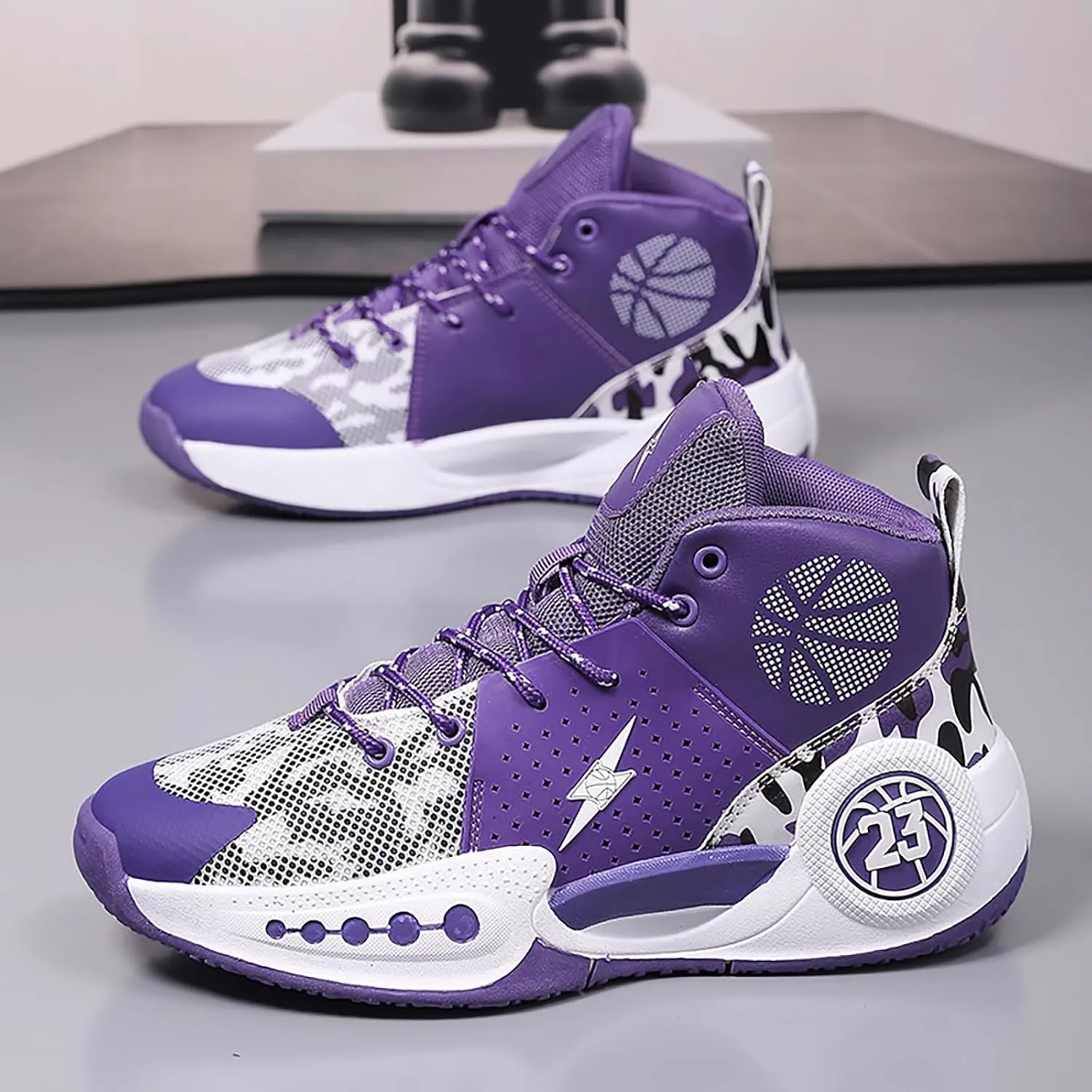 High Top Mens Basketball Shoes Breathable Outdoor Sneakers Womens Sports Shoes Anti Slip Cushioning Shoes for Fitness