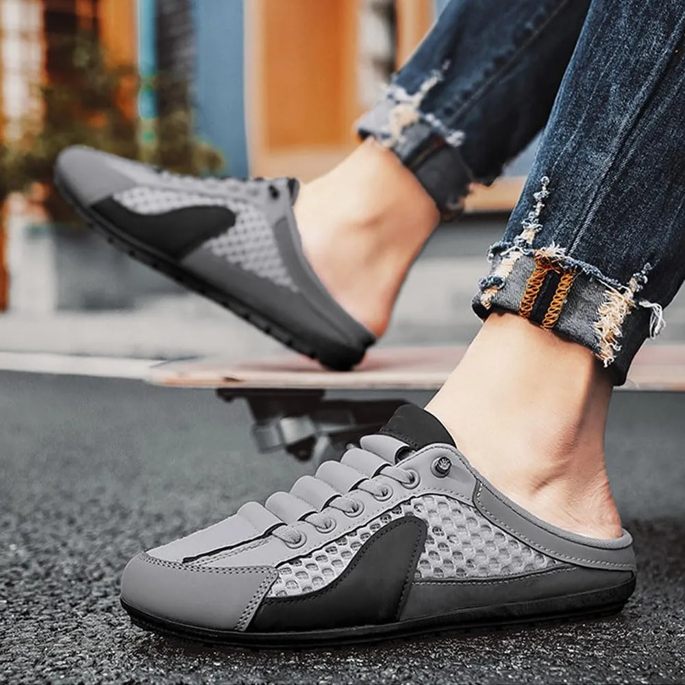 HUIQINGLI Men's Backless Sneakers, Men Slip on Mule Sneakers, Summer Casual Comfortable Mesh Breathable Slip On Mules