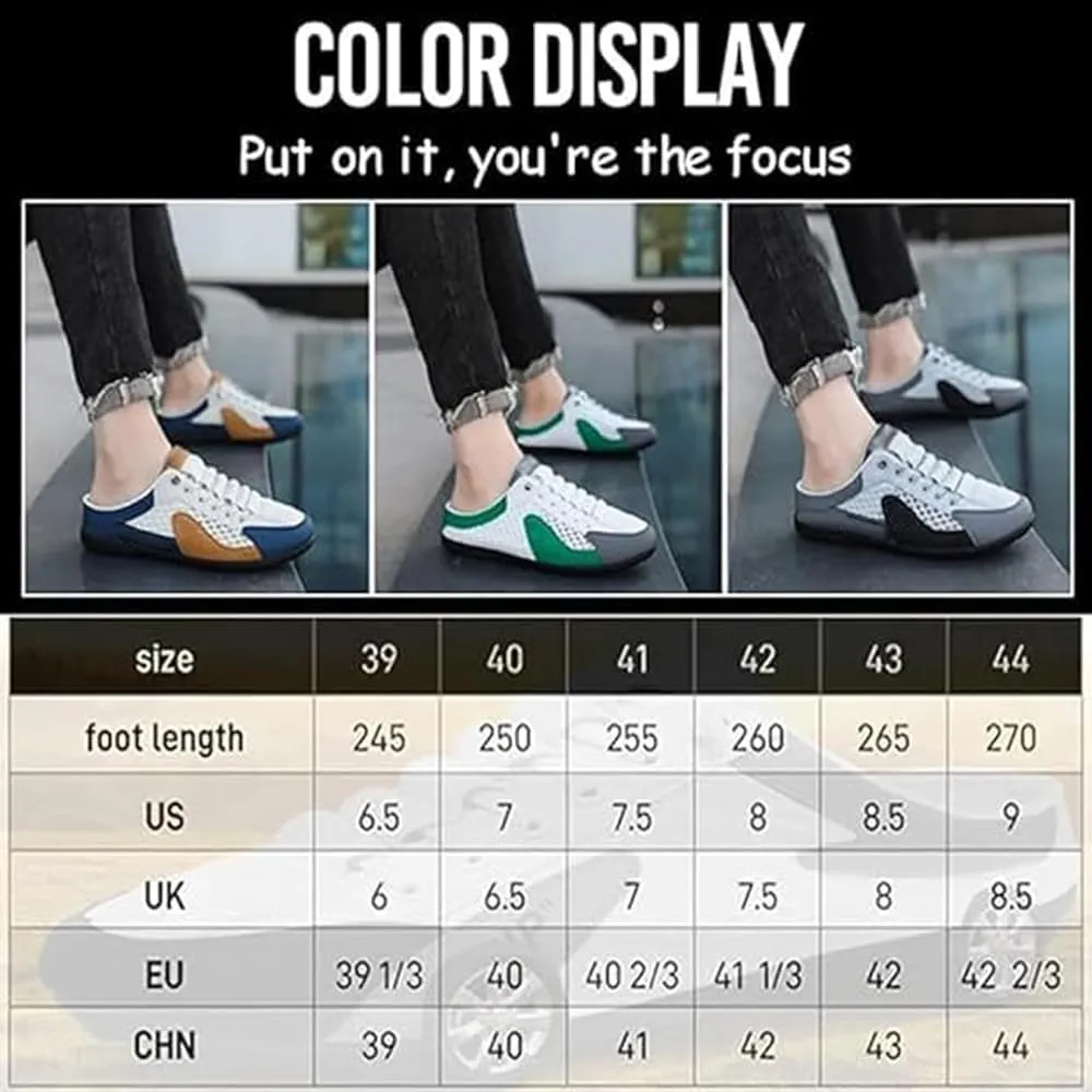 HUIQINGLI Men's Backless Sneakers, Men Slip on Mule Sneakers, Summer Casual Comfortable Mesh Breathable Slip On Mules