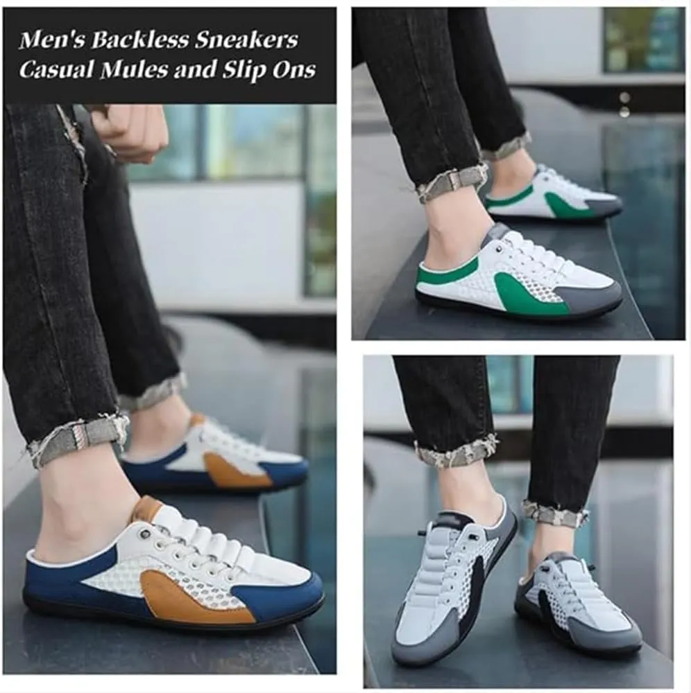 HUIQINGLI Men's Backless Sneakers, Men Slip on Mule Sneakers, Summer Casual Comfortable Mesh Breathable Slip On Mules
