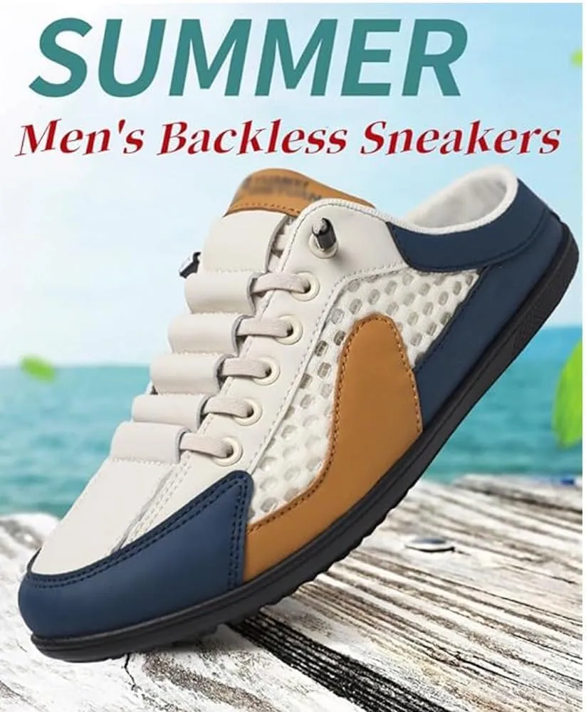 HUIQINGLI Men's Backless Sneakers, Men Slip on Mule Sneakers, Summer Casual Comfortable Mesh Breathable Slip On Mules