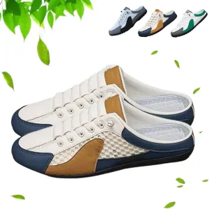 HUIQINGLI Men's Backless Sneakers, Men Slip on Mule Sneakers, Summer Casual Comfortable Mesh Breathable Slip On Mules