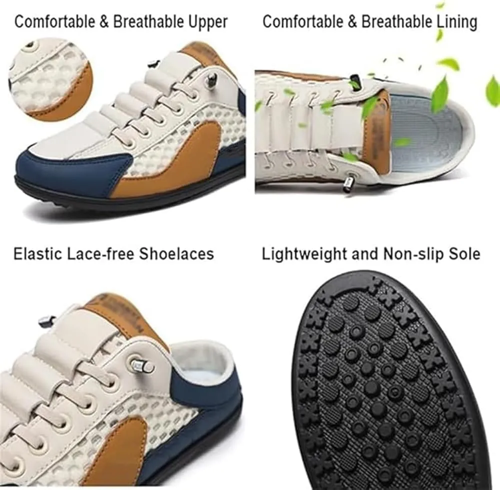 HUIQINGLI Men's Backless Sneakers, Men Slip on Mule Sneakers, Summer Casual Comfortable Mesh Breathable Slip On Mules