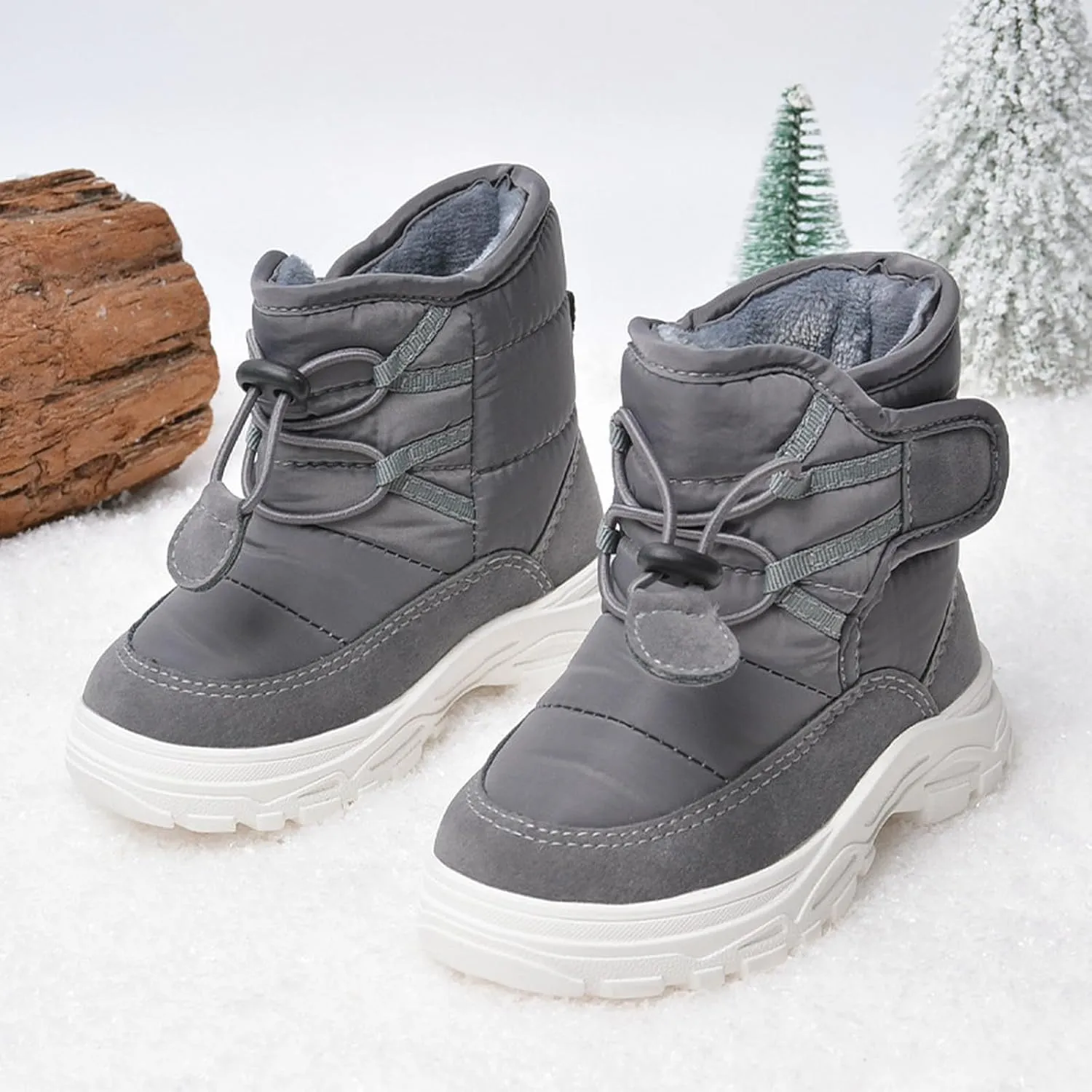 Insulated Snow Shoes For Boy Winter Non Slip Walking Shoes Plush Lined Hiking Boots Waterproof Slip On Shoes