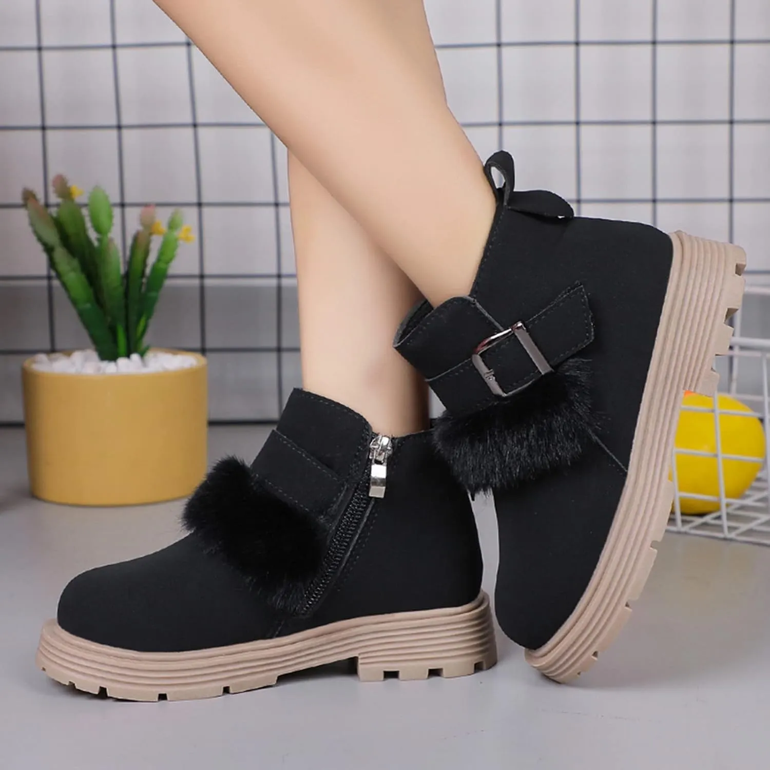 Kids Boots With Heels Toddler Boots Girls Platform Boots Girls Kids Sole Ankle Boots Side Zip Chunky Low Heel