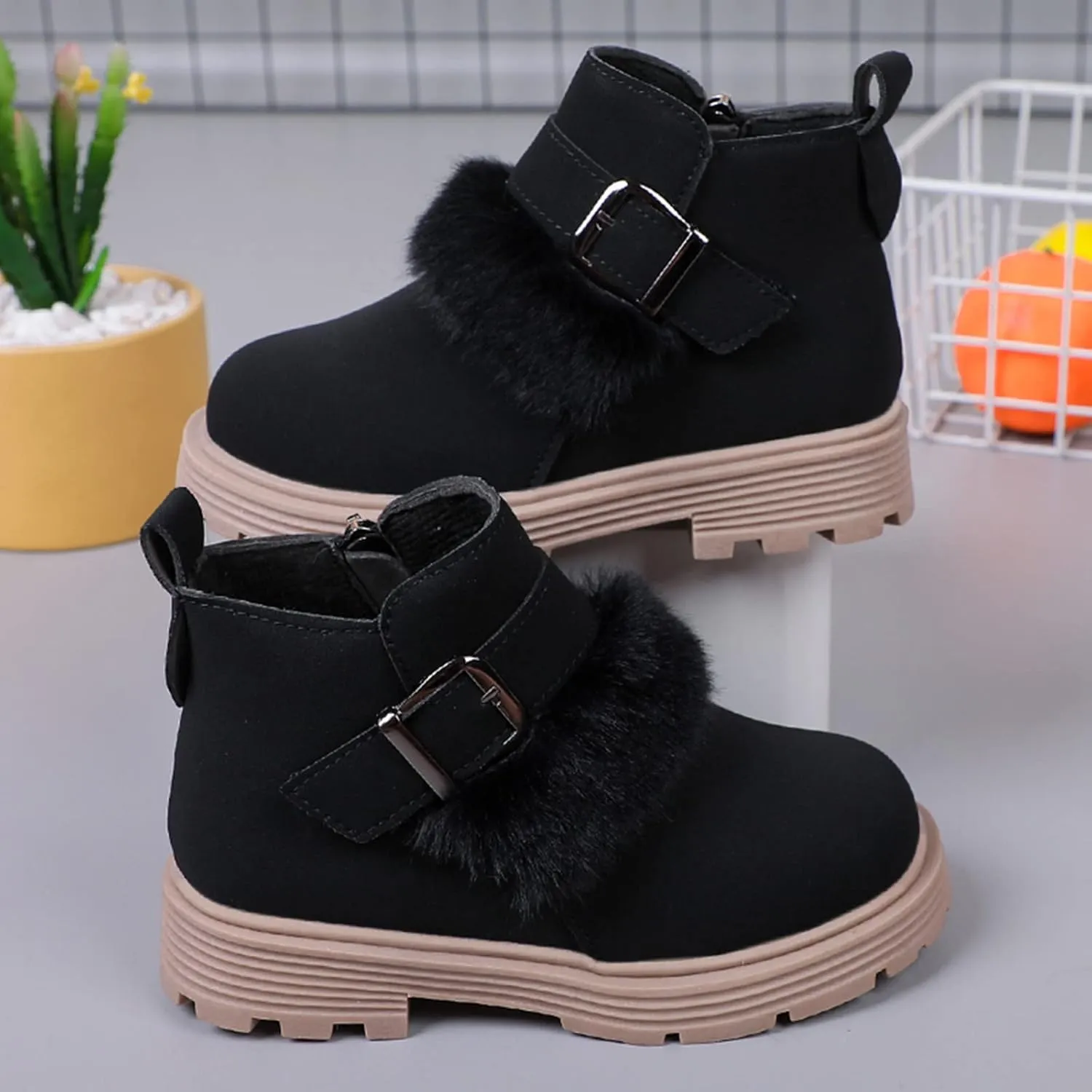 Kids Boots With Heels Toddler Boots Girls Platform Boots Girls Kids Sole Ankle Boots Side Zip Chunky Low Heel