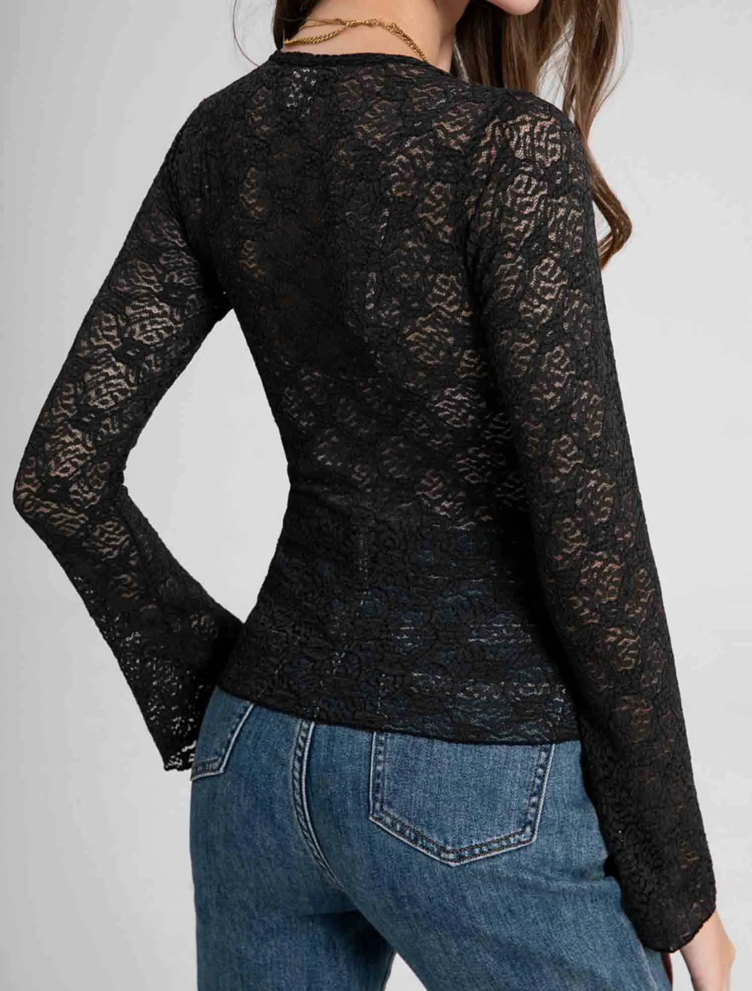 Lace Floral Semi-Sheer Tops Long Sleeve Sweetheart Neck Front Bowknot Cropped Blouse Clubwear