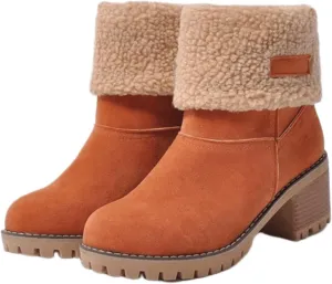 Ladmiple Snow Boots For Women Wide Calf Warm Fur Lined Winter Outdoor Short Ankle Booties Slip On Comfortable Walking Shoes