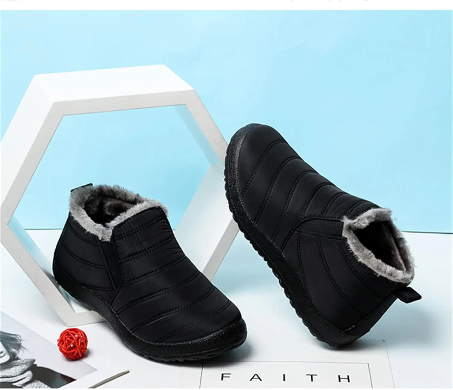 Ladmiple Winter Boots For Women Waterproof Snow Cute Ankle Booties Slip On Anti-Slip Fully Fur Lined Outdoor Walking Shoes