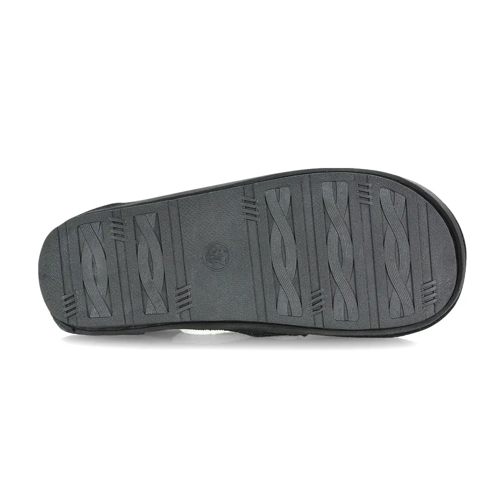 Lou Faux Fur Fluffy Flat Slip on Closed Toe Cosy Panda Slippers in Black