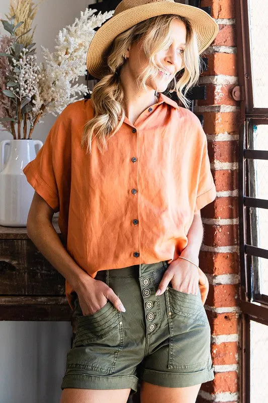 Loving Linen Ginger Short Sleeve Plus Top (Size 3X)