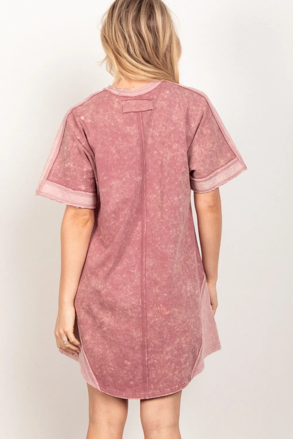 Mauve Short Sleeve V-Neck Tee Dress