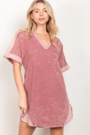 Mauve Short Sleeve V-Neck Tee Dress