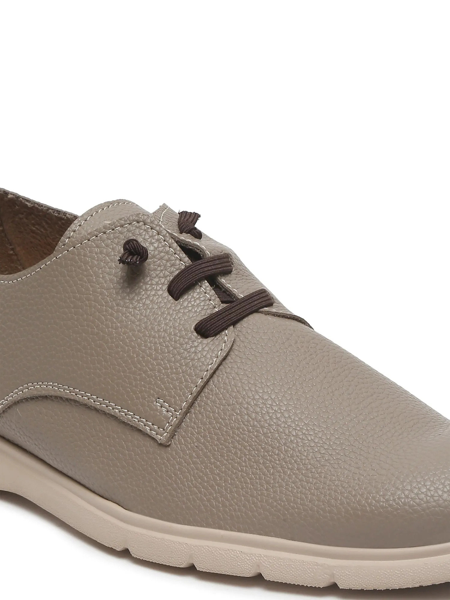 Men's Beige Solid Lace-Up Casual Shoes
