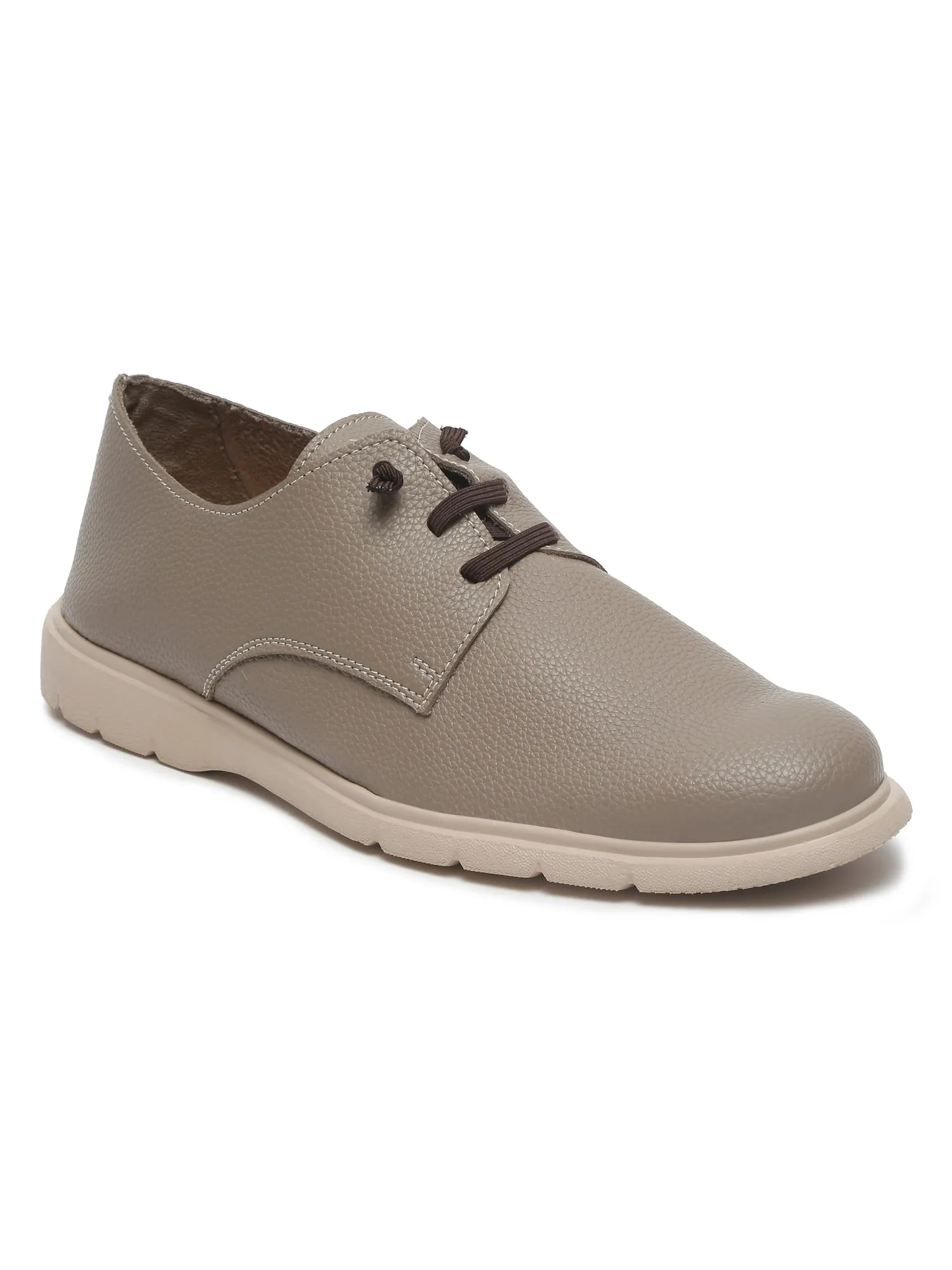 Men's Beige Solid Lace-Up Casual Shoes