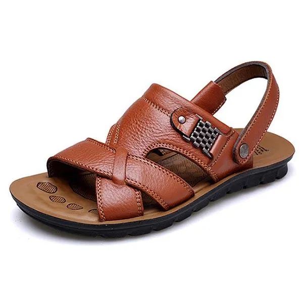 Men's Genuine Leather Casual Non-Slip Sandals Beach Slippers Shoes