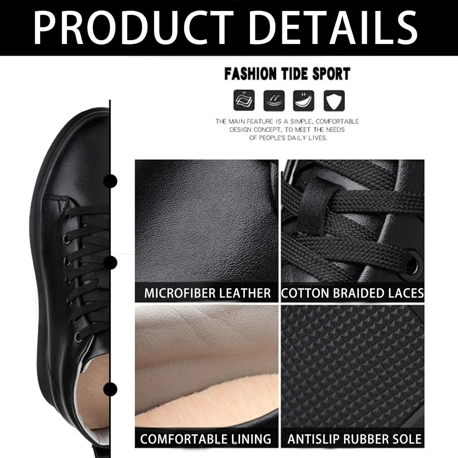 Men's Leather Height Enhancing Dress Oxford Sneakers Fashion Round toe Platform High Top Lace-up Skateboard Shoes Daily Classic Leisure Work Shoes