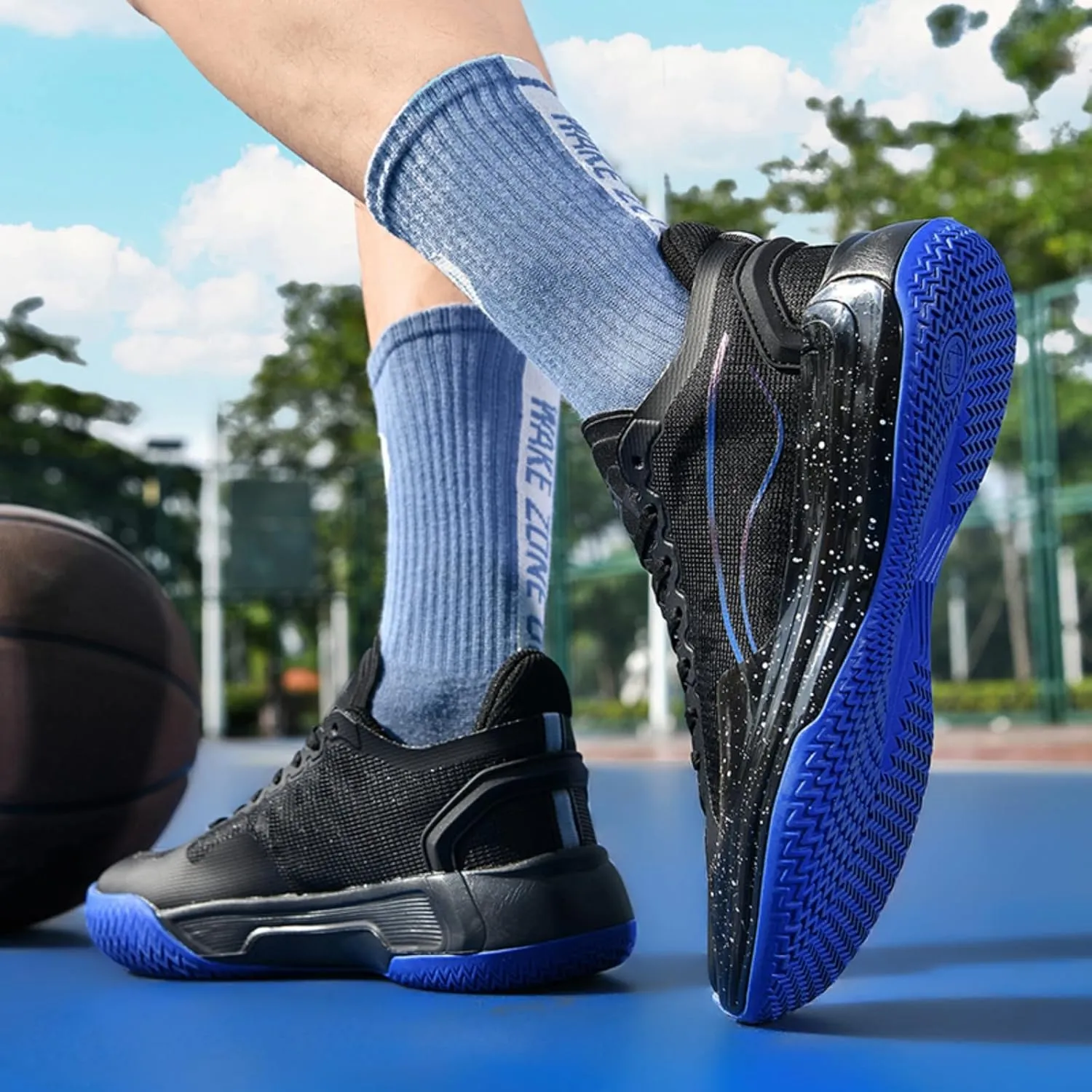 Mens Mid Top Lightweight Breathable Mesh Lace Up Basketball Shoes Fashion Non Slip Sport Sneakers for Walking Running Tennis Volleyball