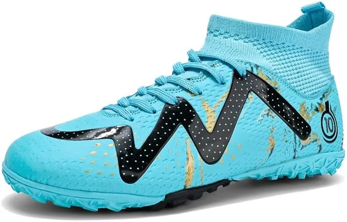 Men's Soccer Cleats with Non-Slip Spikes High-Tops Ankle-Cuff Indoor Outdoor Firm Ground Turf Athletic Baseball Football Shoes