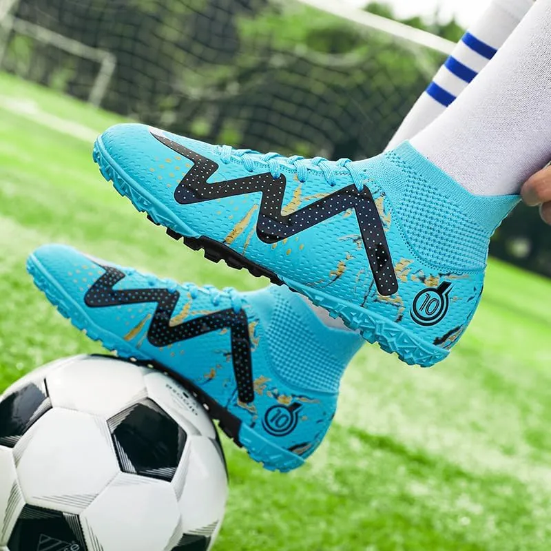 Men's Soccer Cleats with Non-Slip Spikes High-Tops Ankle-Cuff Indoor Outdoor Firm Ground Turf Athletic Baseball Football Shoes