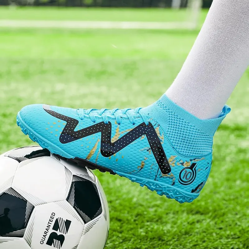 Men's Soccer Cleats with Non-Slip Spikes High-Tops Ankle-Cuff Indoor Outdoor Firm Ground Turf Athletic Baseball Football Shoes