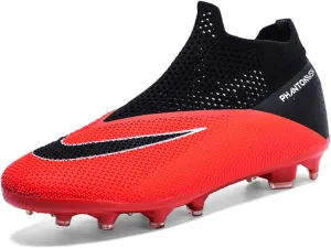Men's Soccer Shoes High-Top Laceless Firm Ground Football Shoes Outdoor Indoor Boys Athletic Soccer Cleats