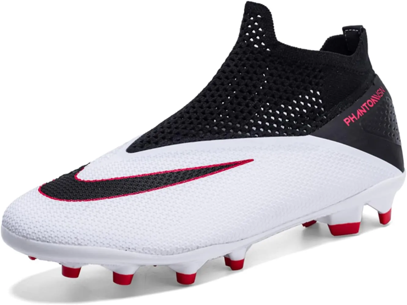 Men's Soccer Shoes High-Top Laceless Firm Ground Football Shoes Outdoor Indoor Boys Athletic Soccer Cleats