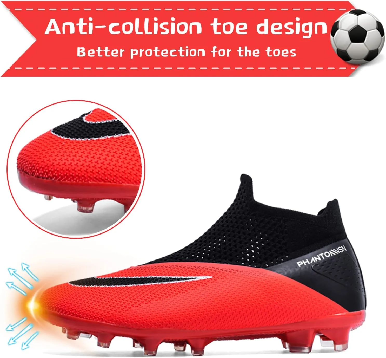 Men's Soccer Shoes High-Top Laceless Firm Ground Football Shoes Outdoor Indoor Boys Athletic Soccer Cleats