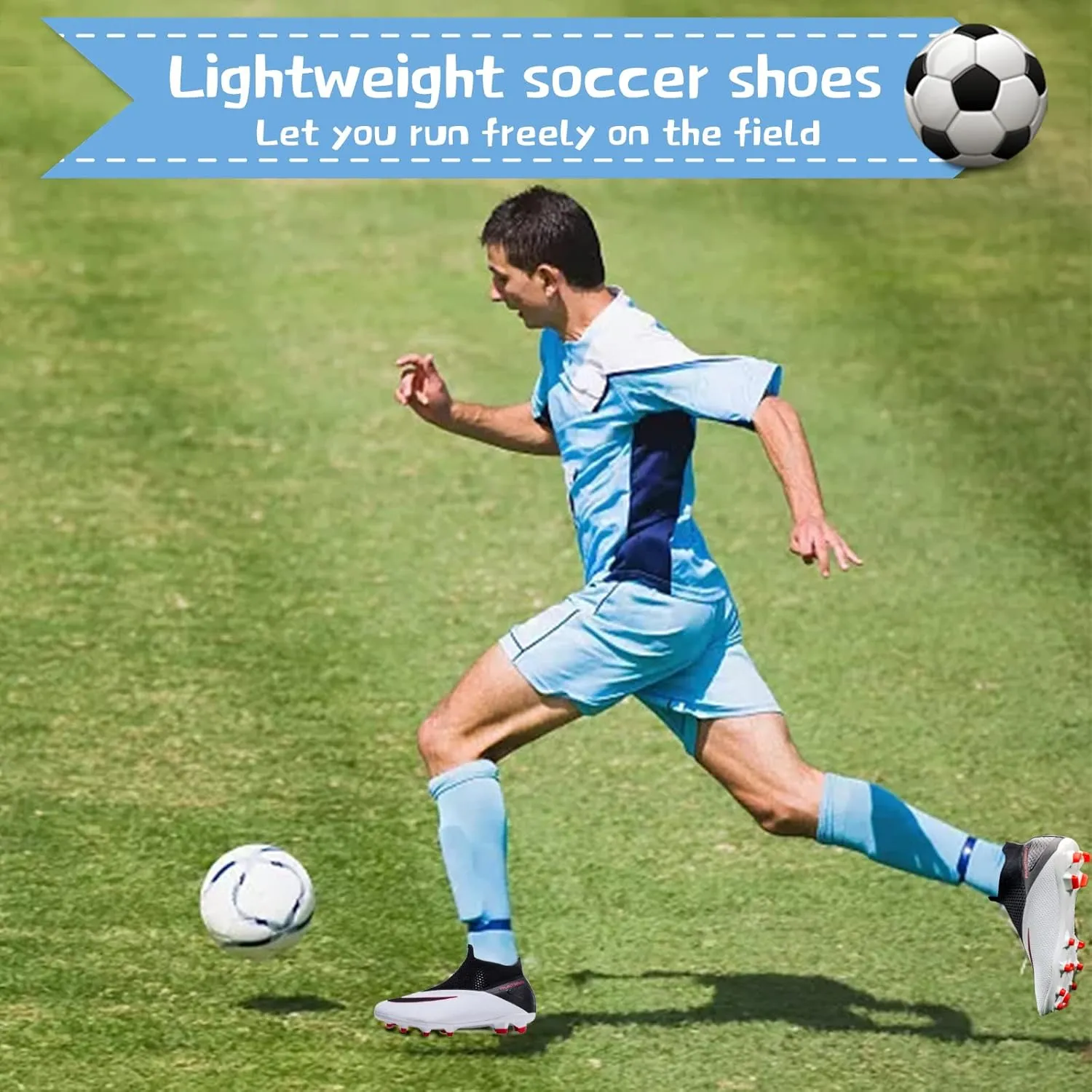 Men's Soccer Shoes High-Top Laceless Firm Ground Football Shoes Outdoor Indoor Boys Athletic Soccer Cleats