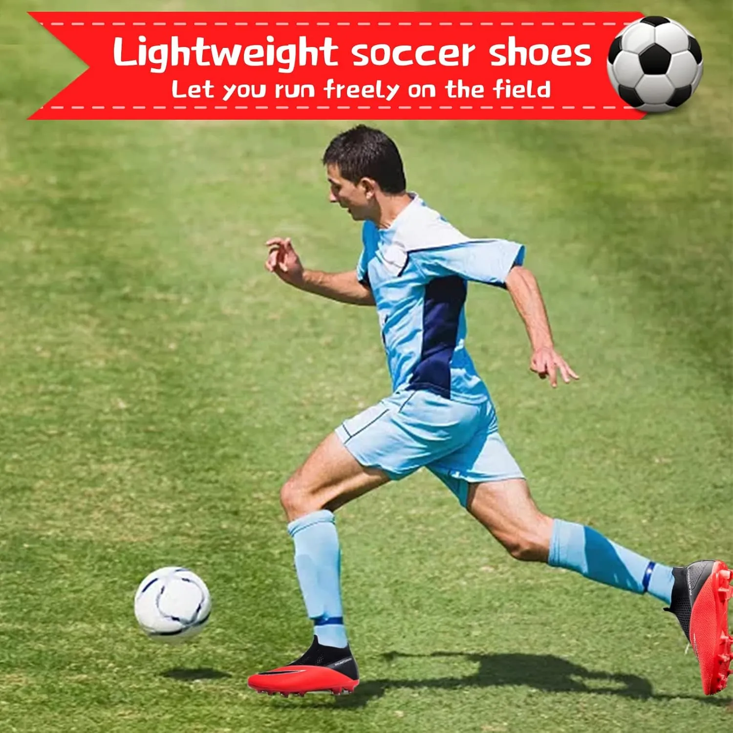 Men's Soccer Shoes High-Top Laceless Firm Ground Football Shoes Outdoor Indoor Boys Athletic Soccer Cleats
