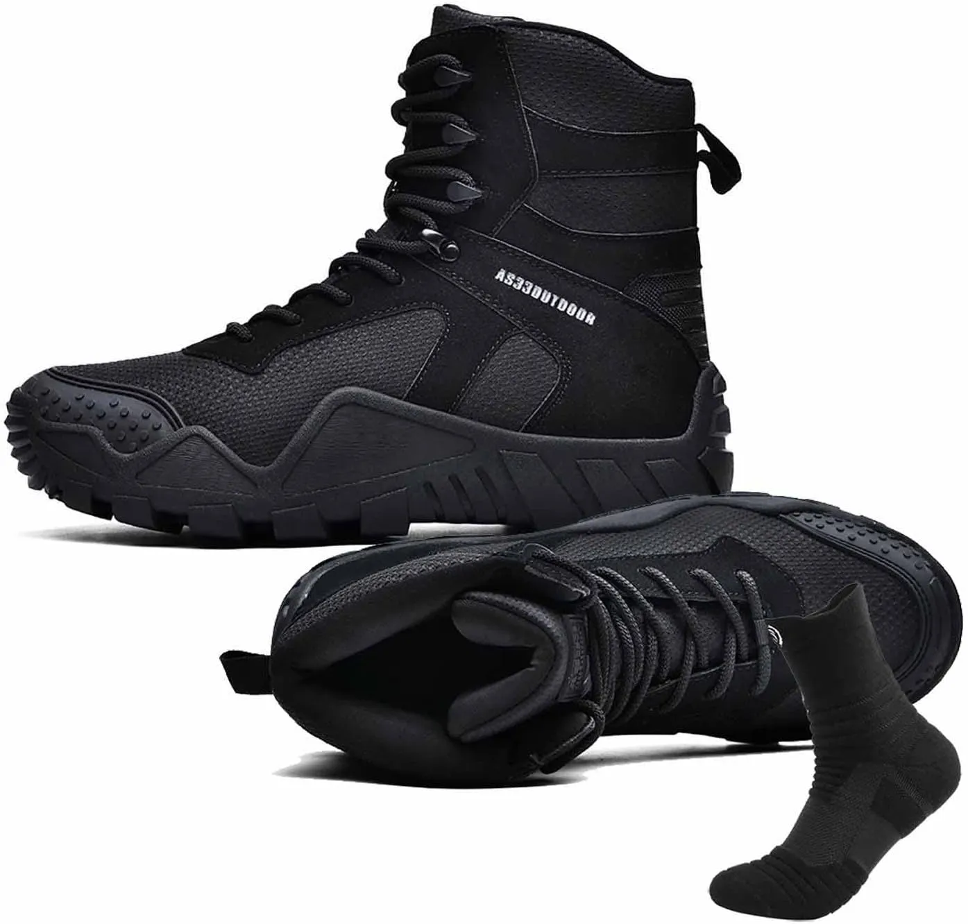 Men's Tactical Work Boots, Mens Tactical Boots Hunting Boots with Sports Socks Lightweight Combat Boots Water Resistant Non-Slip Hiking Boots for Men