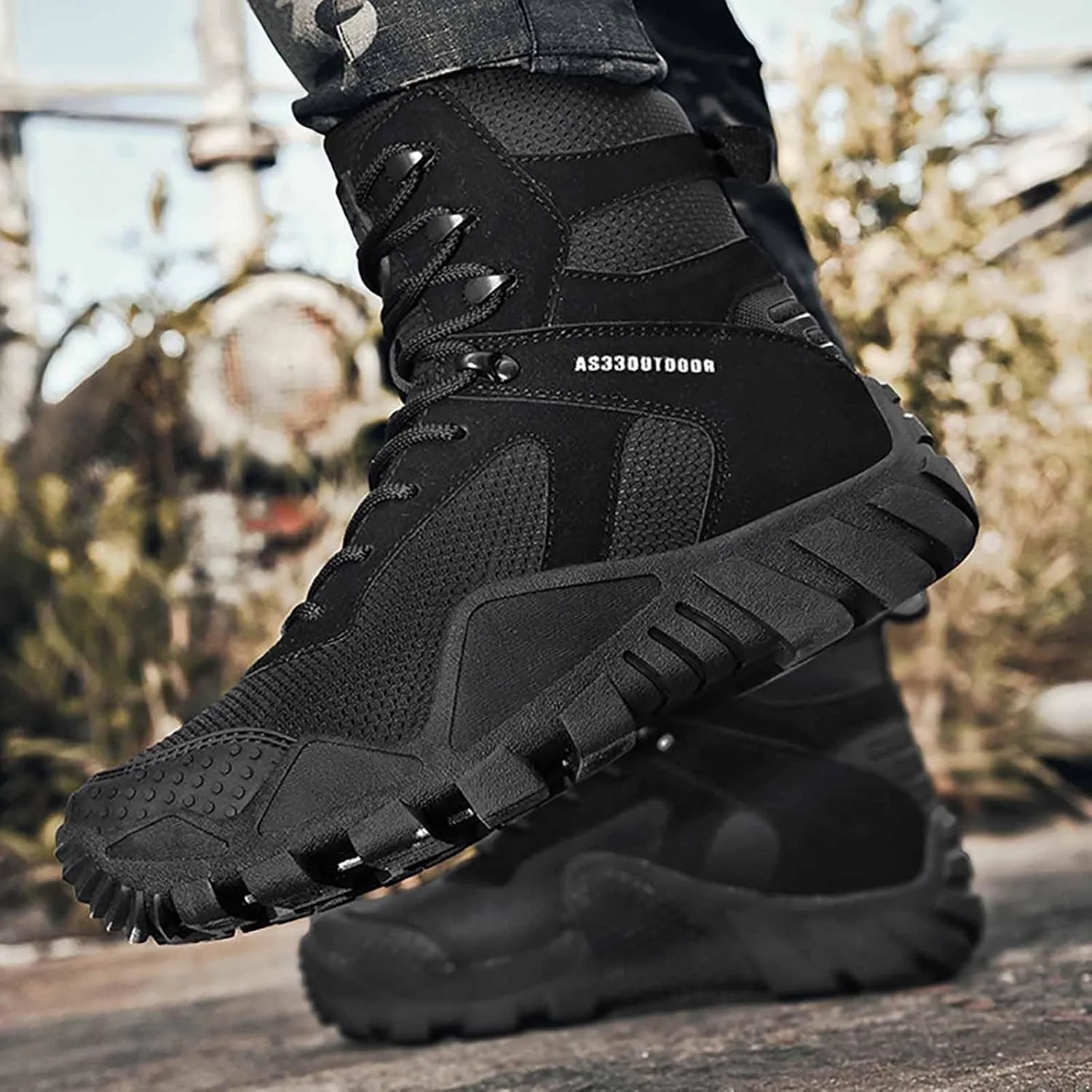 Men's Tactical Work Boots, Mens Tactical Boots Hunting Boots with Sports Socks Lightweight Combat Boots Water Resistant Non-Slip Hiking Boots for Men