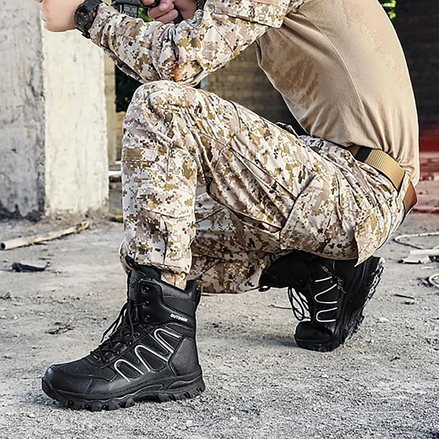 Mens Waterproof Hiking Boots Military Tactical Boots Combat Boots Breathable Police Patrol Boots Army Boots