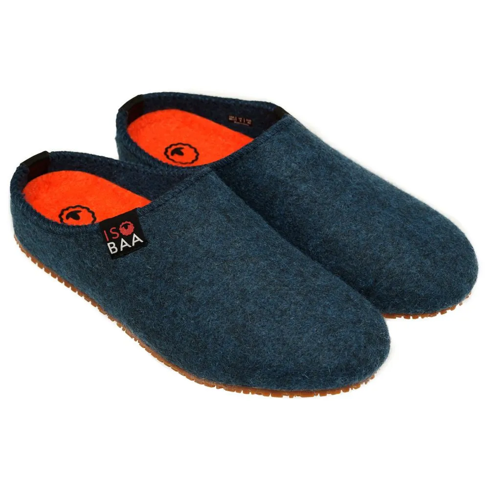 Merino Wool Blend Slippers (Petrol/Orange)