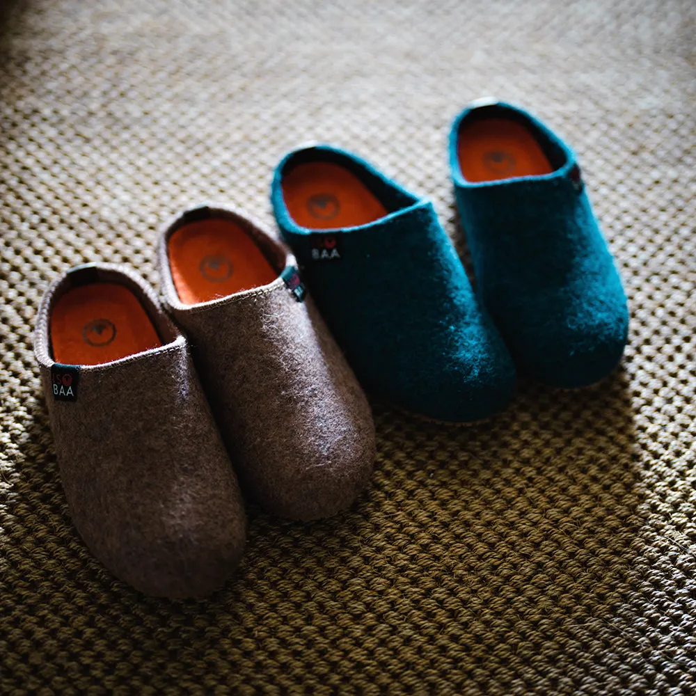 Merino Wool Blend Slippers (Petrol/Orange)